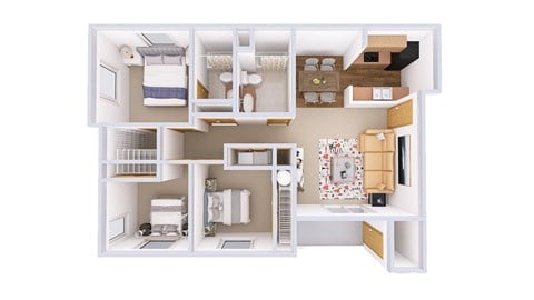 Floor plan for 3 beds, 2 baths, 1232 sqft